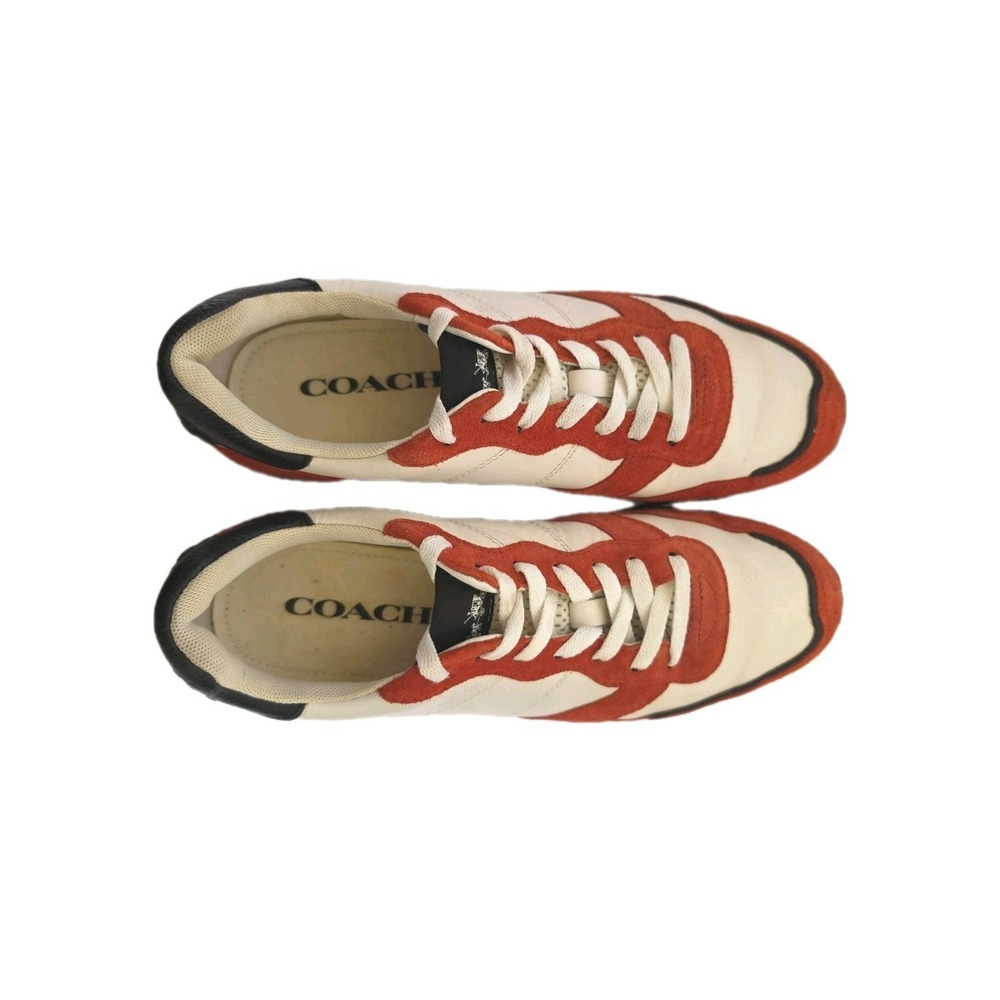 Coach Mens G1686‎ Red White Leather Suede Low Top Sneakers Shoes Size 10D